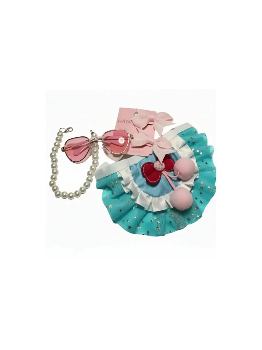 Blue Tutu XS Dog Outfit Pearl Collar & Sunglasses